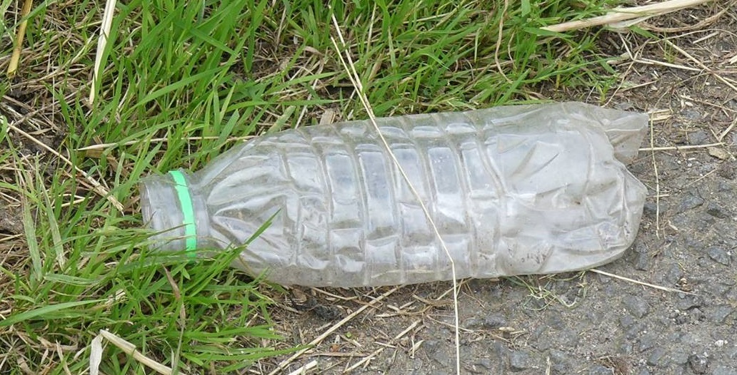 Single use plastic bottle dropped at the road side